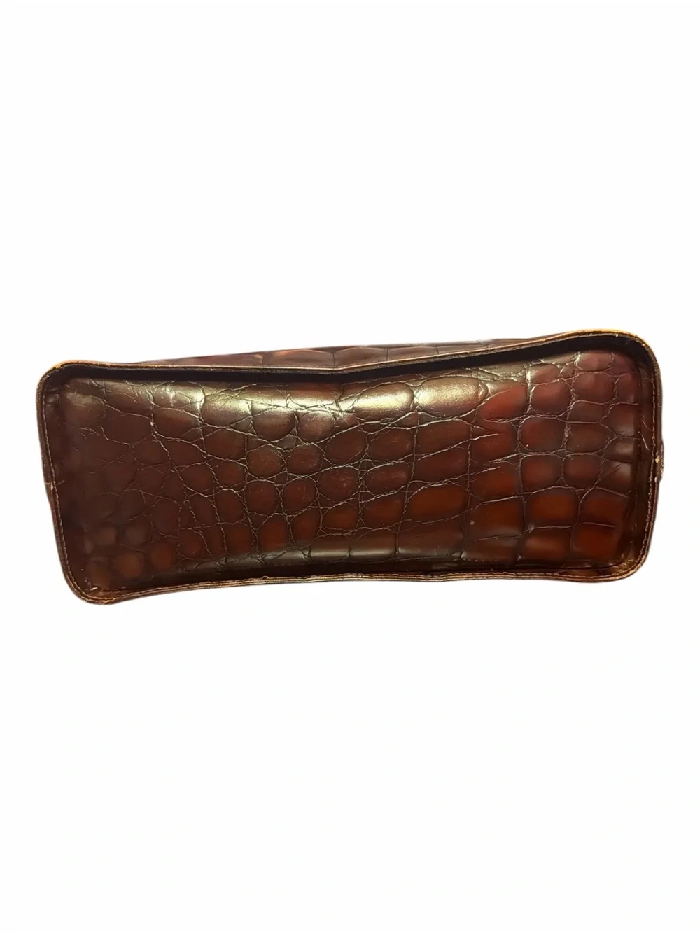 Vintage Furla Italian Croc Embossed Leather Dome Satchel Bag Brown
